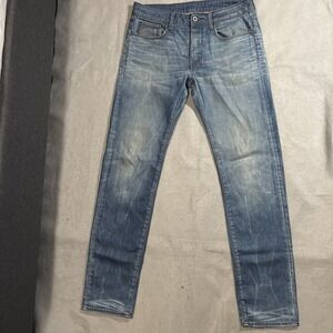 G Star Raw Denim Jeans Mens 32x34 Blue Button‎ Fly Faded Whiskered 3301